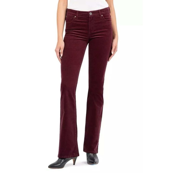 Kut From The Kloth Karen Baby Bootcut Corduroy Womens 12 Wine Red Boho High Rise - Picture 1 of 7